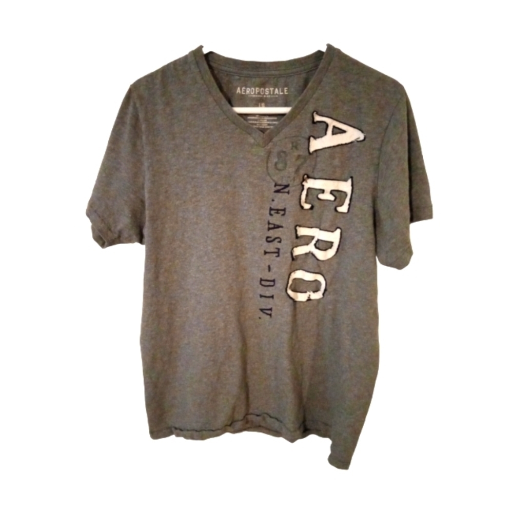 Retro Aeropostale (2014) Gray w. White Lettering Short Sleeved Comfy Tee L